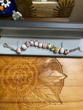 Samuel B Sterling and Ceramic Bead Bracelet with Garden theme